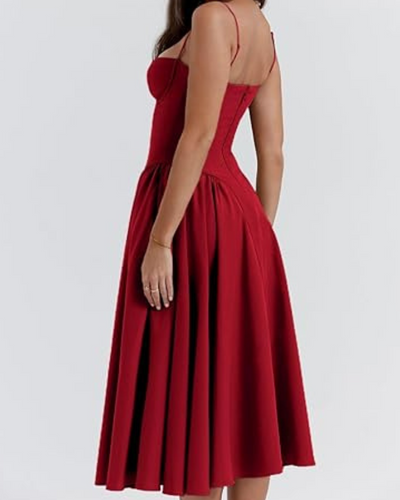 Damen Corsage Midikleid Trägerlos | Elegantes Kleid für Hochzeit & Feier