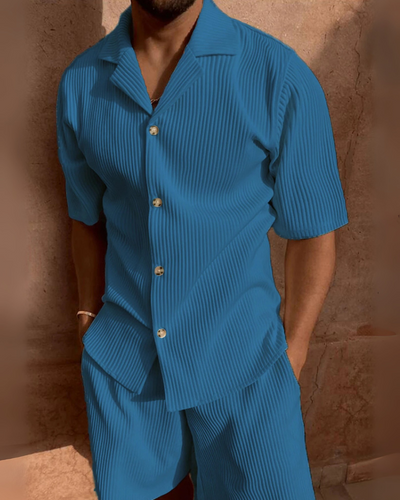 Herren Zweiteiler mit Geripptem Hemd und Shorts – Sommer Freizeit Outfit