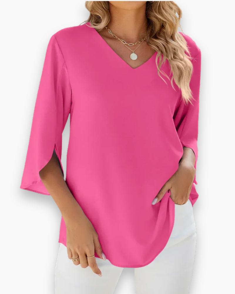 Damen Elegante V-Ausschnitt Bluse | Relaxed Fit für Festliche Anlässe