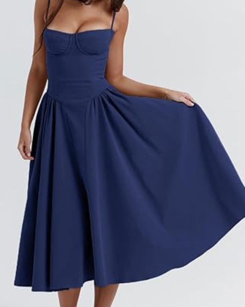 Damen Corsage Midikleid Trägerlos | Elegantes Kleid für Hochzeit & Feier