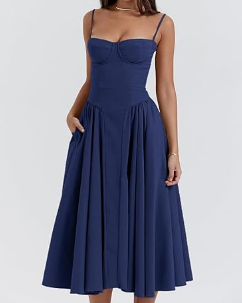 Damen Corsage Midikleid Trägerlos | Elegantes Kleid für Hochzeit & Feier