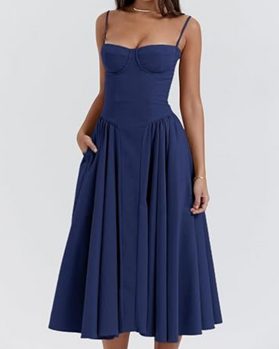 Damen Corsage Midikleid Trägerlos | Elegantes Kleid für Hochzeit & Feier