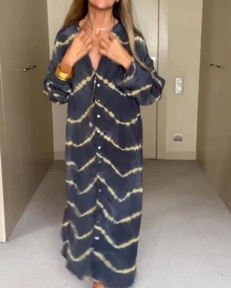 Suchitra - Boho Gestreiftes Kleid Mit Langen Ärmeln