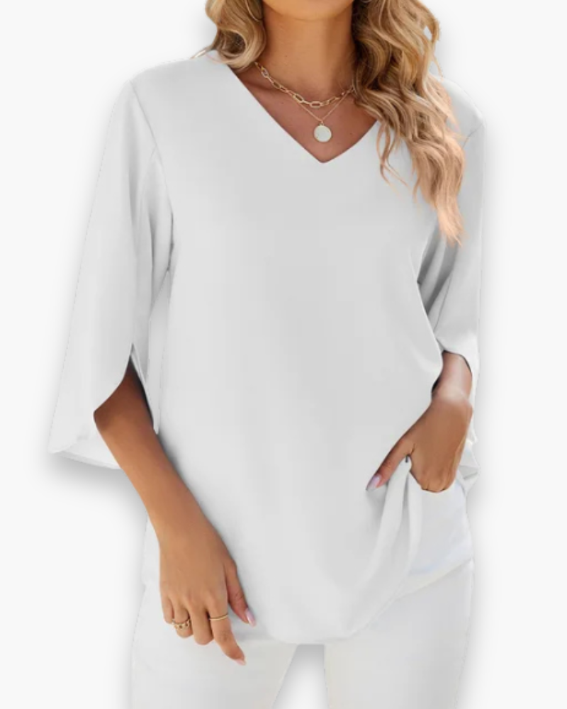 Damen Elegante V-Ausschnitt Bluse | Relaxed Fit für Festliche Anlässe