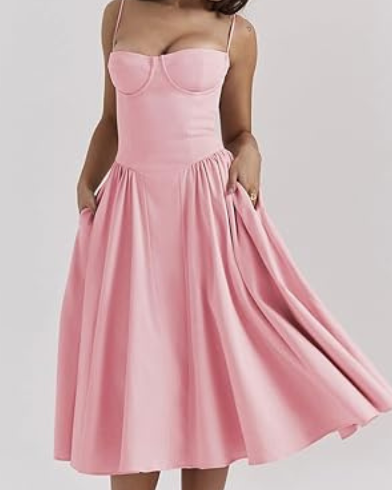 Damen Corsage Midikleid Trägerlos | Elegantes Kleid für Hochzeit & Feier