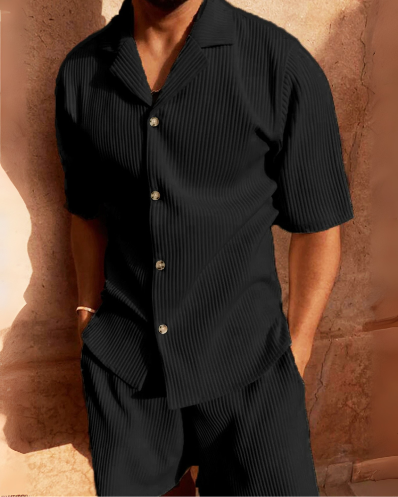 Herren Zweiteiler mit Geripptem Hemd und Shorts – Sommer Freizeit Outfit