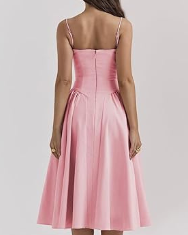 Damen Corsage Midikleid Trägerlos | Elegantes Kleid für Hochzeit & Feier