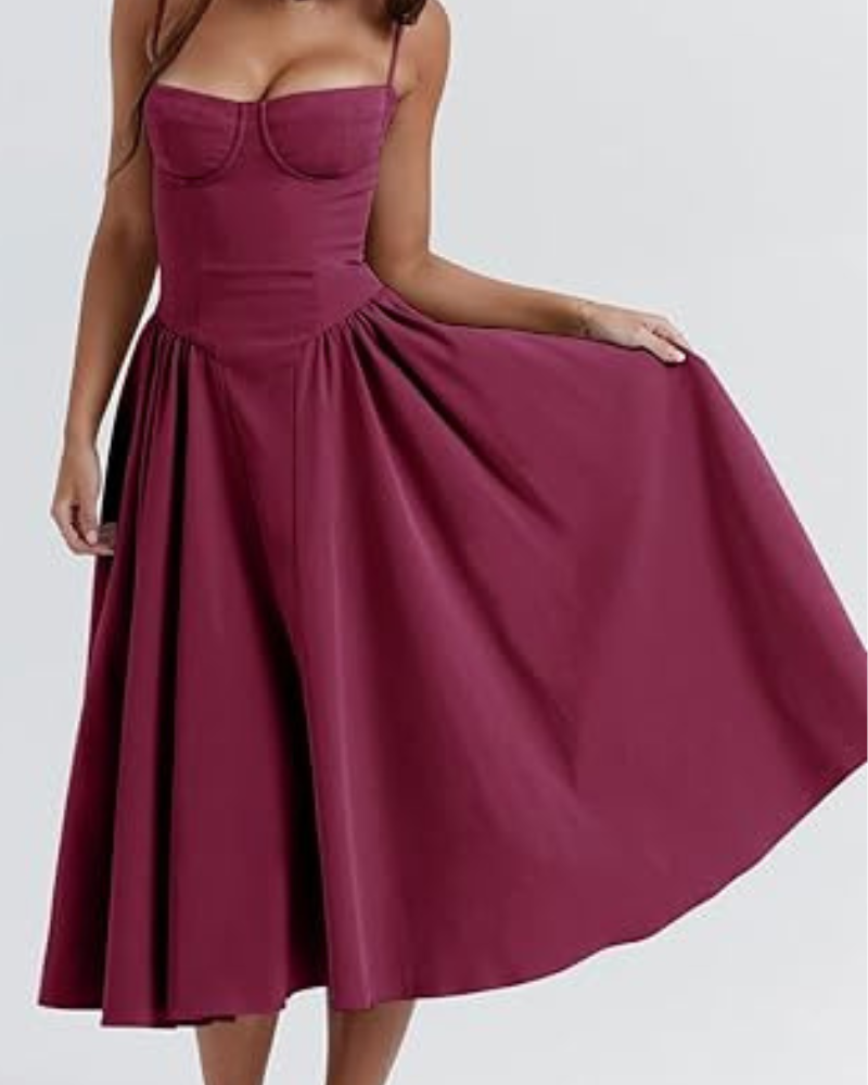 Damen Corsage Midikleid Trägerlos | Elegantes Kleid für Hochzeit & Feier