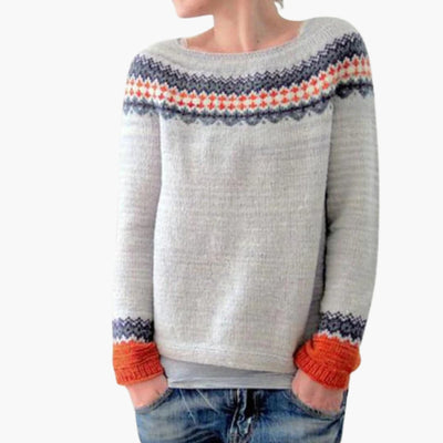 Damen pullover mit Rundhalsausschnitt und Baum-Muster