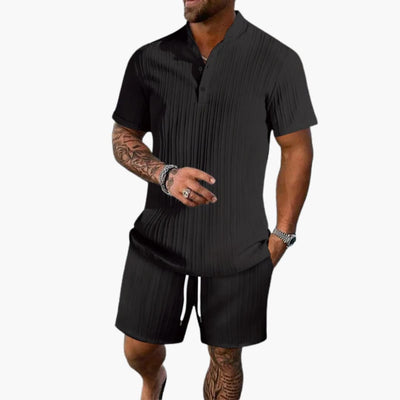 Herren Sommer Set mit Poloshirt und Shorts aus Rippstoff