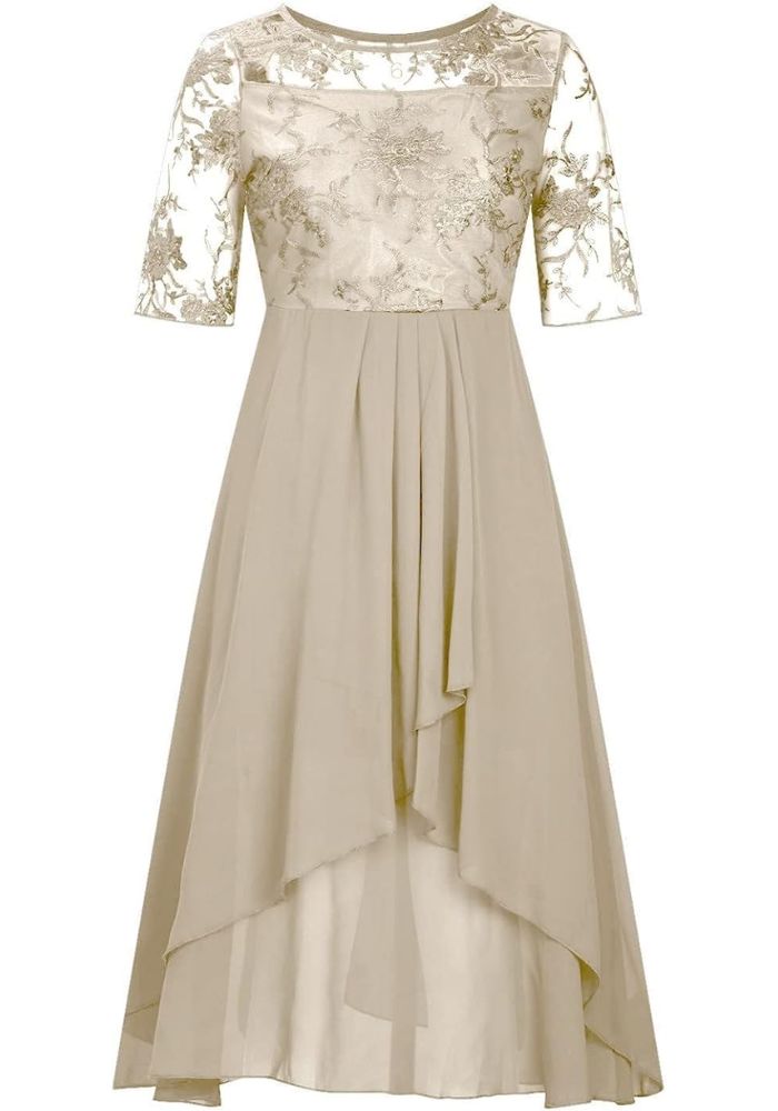 Damen Plissee Rundhalsausschnitt Kleid | Midi