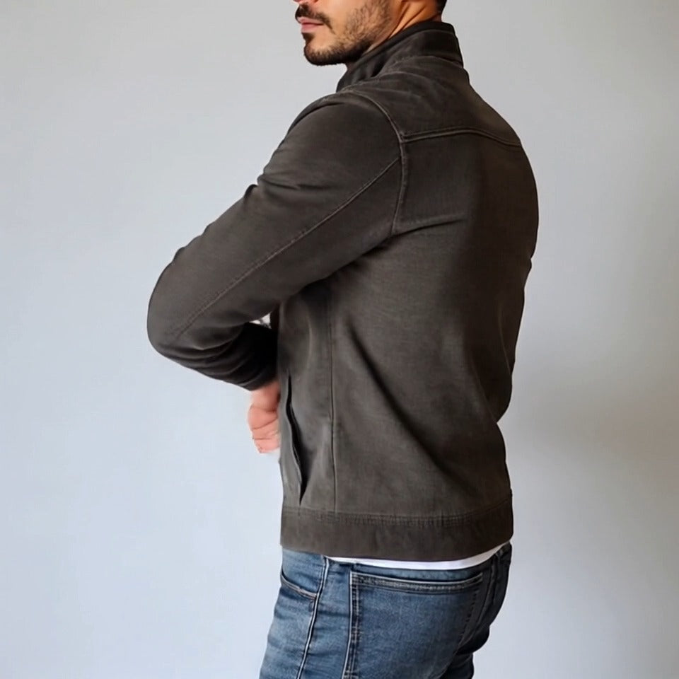 Herren Freizeitjacke Mit Stehkragen Und Knopfleiste