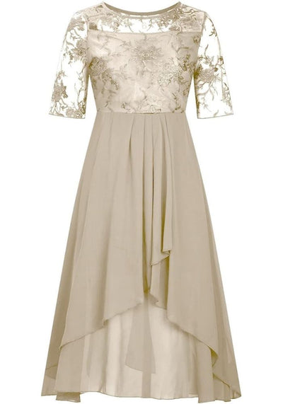 Damen Plissee Rundhalsausschnitt Kleid | Midi