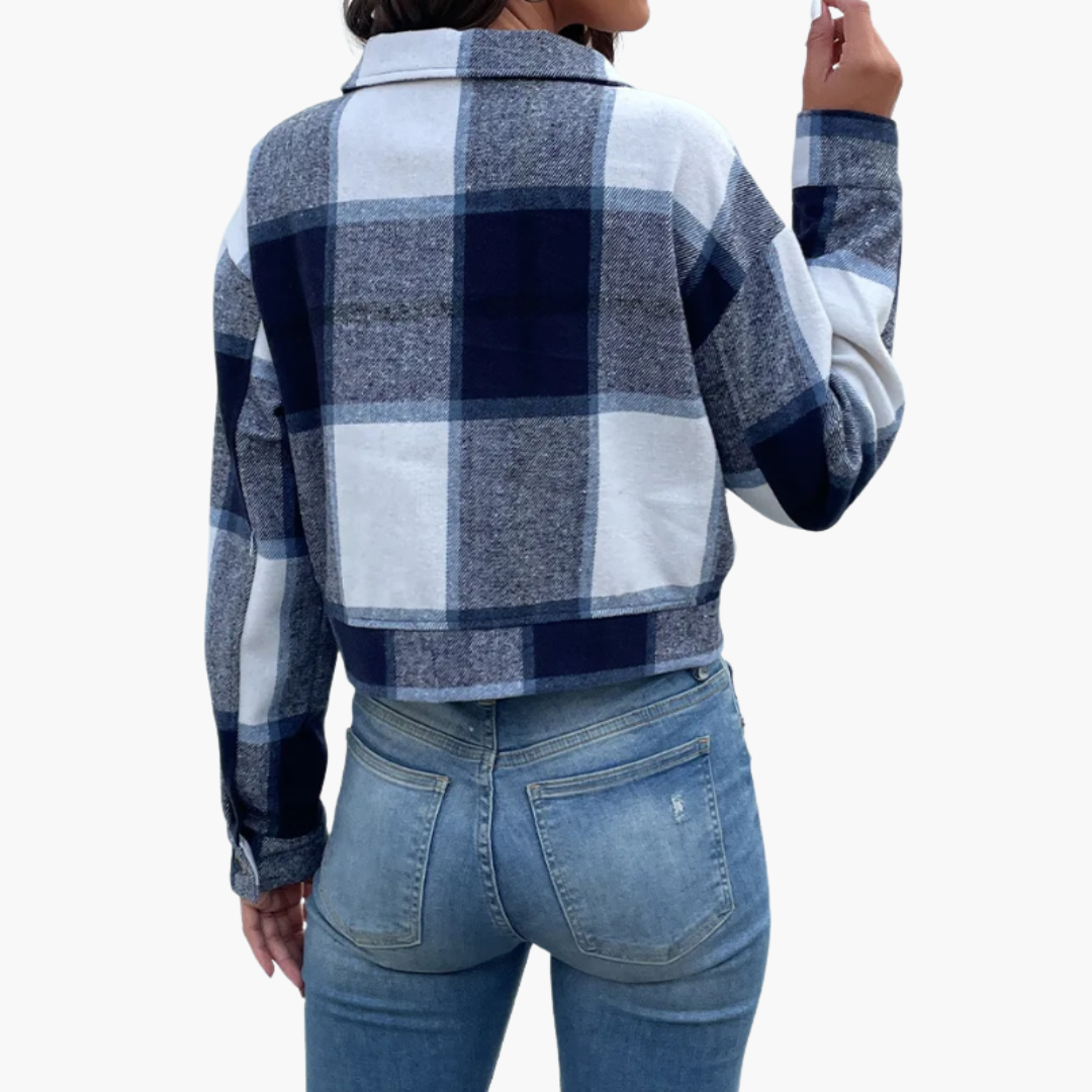 Damen Karierte Jacke mit Knopfverschluss