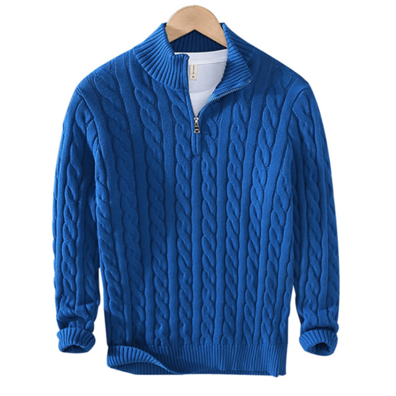 Wesley | Herren Strickpullover mit Zipper | Kabelstrick Textur in Solider Farbe