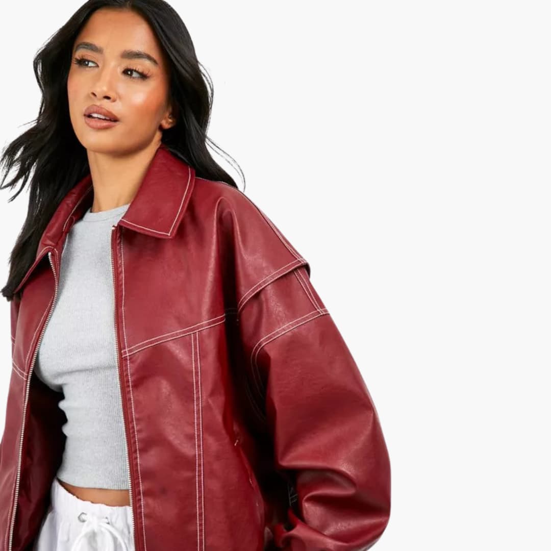 Damen Oversized Jacke mit langen Ärmeln und Kontrastnähten