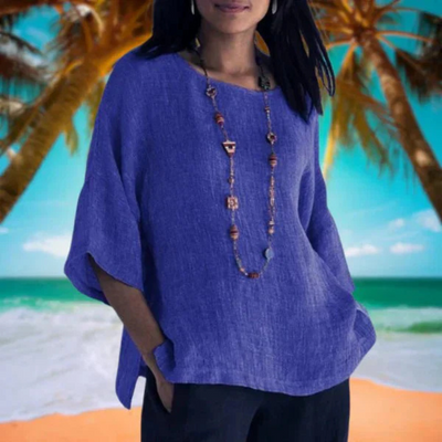 Damenbluse Mit 3/4 Ärmeln Und Rundhalsausschnitt | Lässig