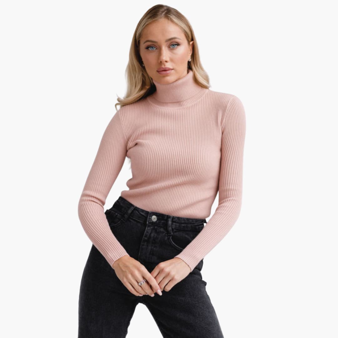 Damen Turtleneck Pullover mit gerippten Bündchen und Saum