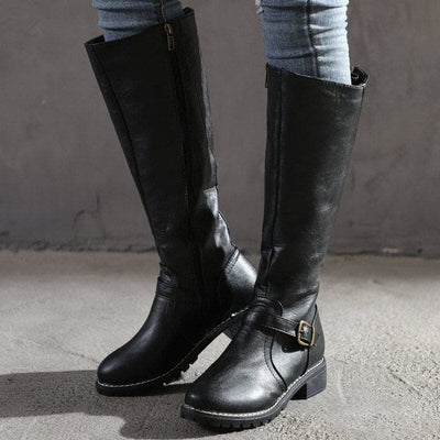 Natascha | Damen Stiefel Kniehoch mit Blockabsatz & Rundem Zehenbereich, Elegante Lange Boots