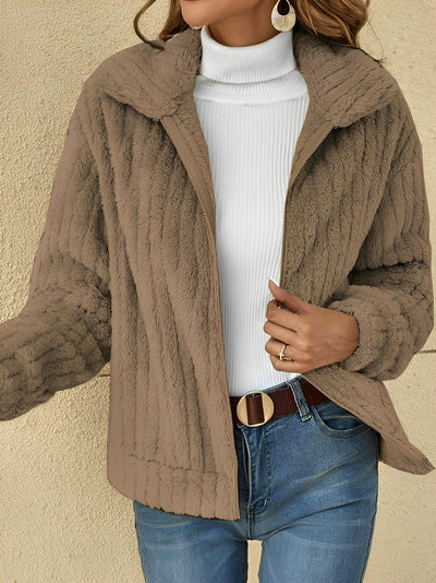 Wiebke | Damen Teddy-Jacke Kurz | Kuschelig, Bequem & Reverskragen