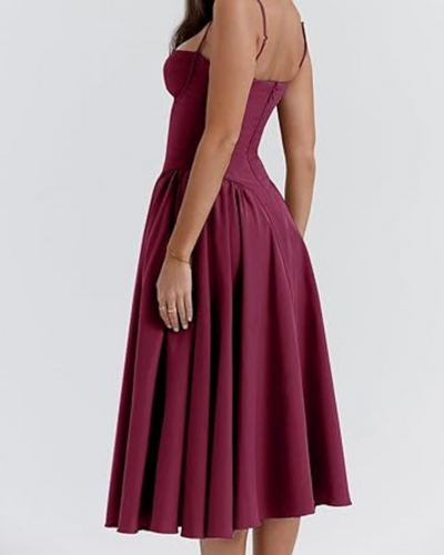 Damen Corsage Midikleid Trägerlos | Elegantes Kleid für Hochzeit & Feier