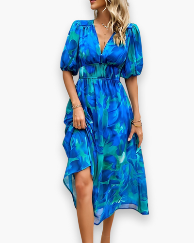 Damen Elegantes Blumendruck Midikleid | Midi Sommer Kleid