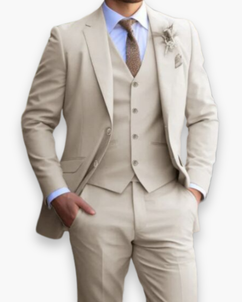 Herren Slim Fit Anzug Beige | Dreiteilig Hochzeit Elegant