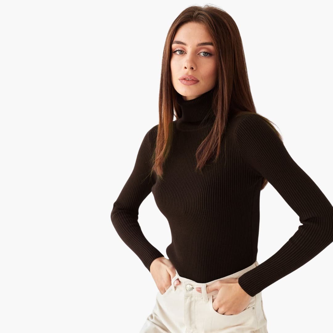 Damen Turtleneck Pullover mit gerippten Bündchen und Saum