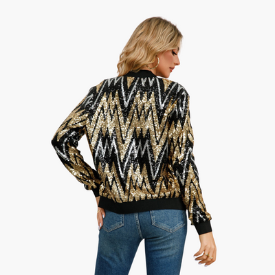 Damen Bomberjacke mit Reißverschluss und Paillettenoberfläche