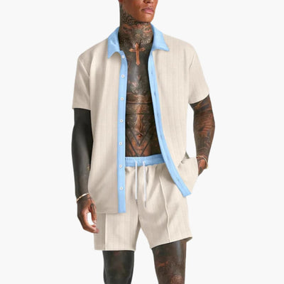 Herren Sommer Set mit Kurzarmhemd und Kordelzug Shorts