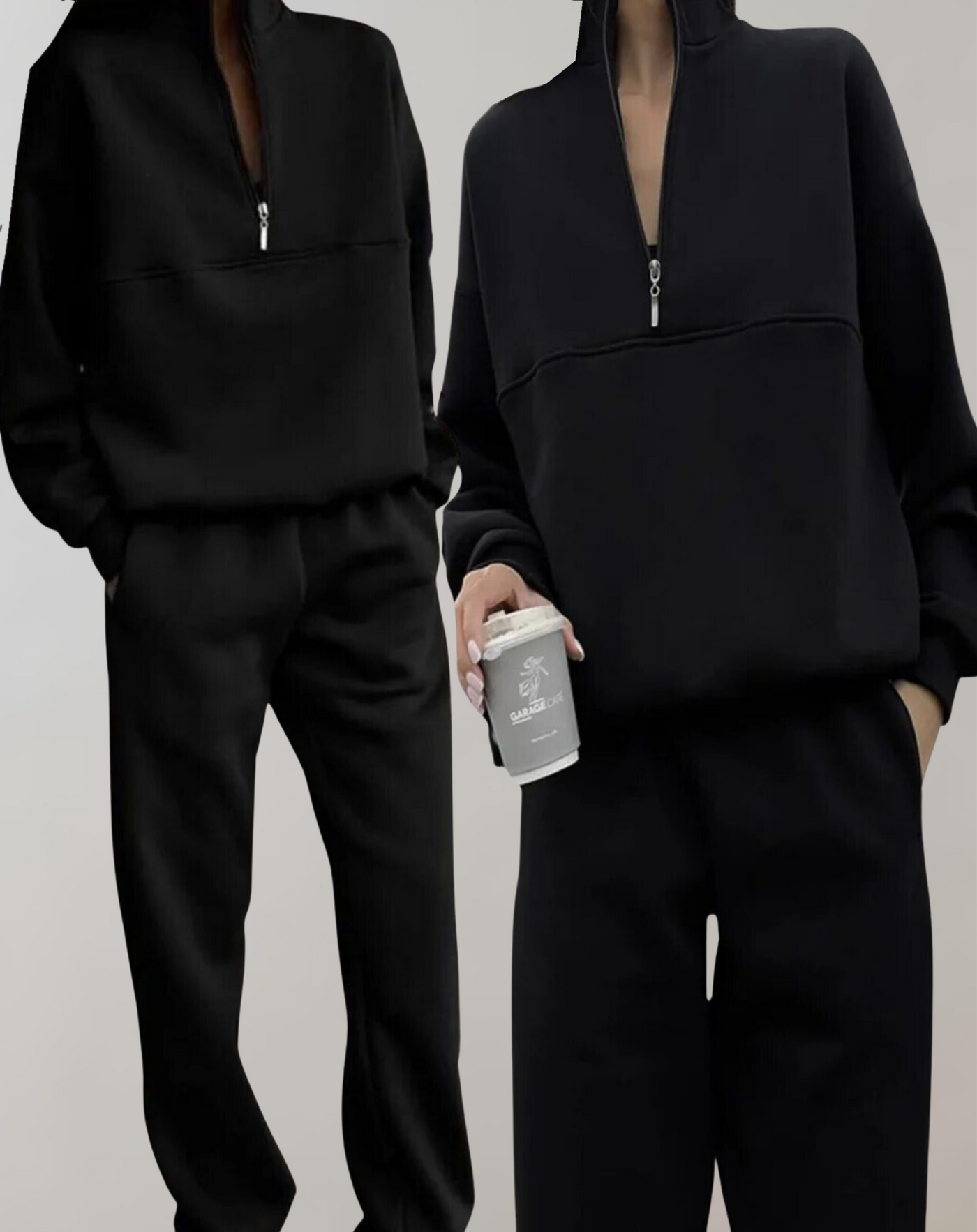 Damen Zweiteiliges Fleece Trainingsset Mit Stehkragen