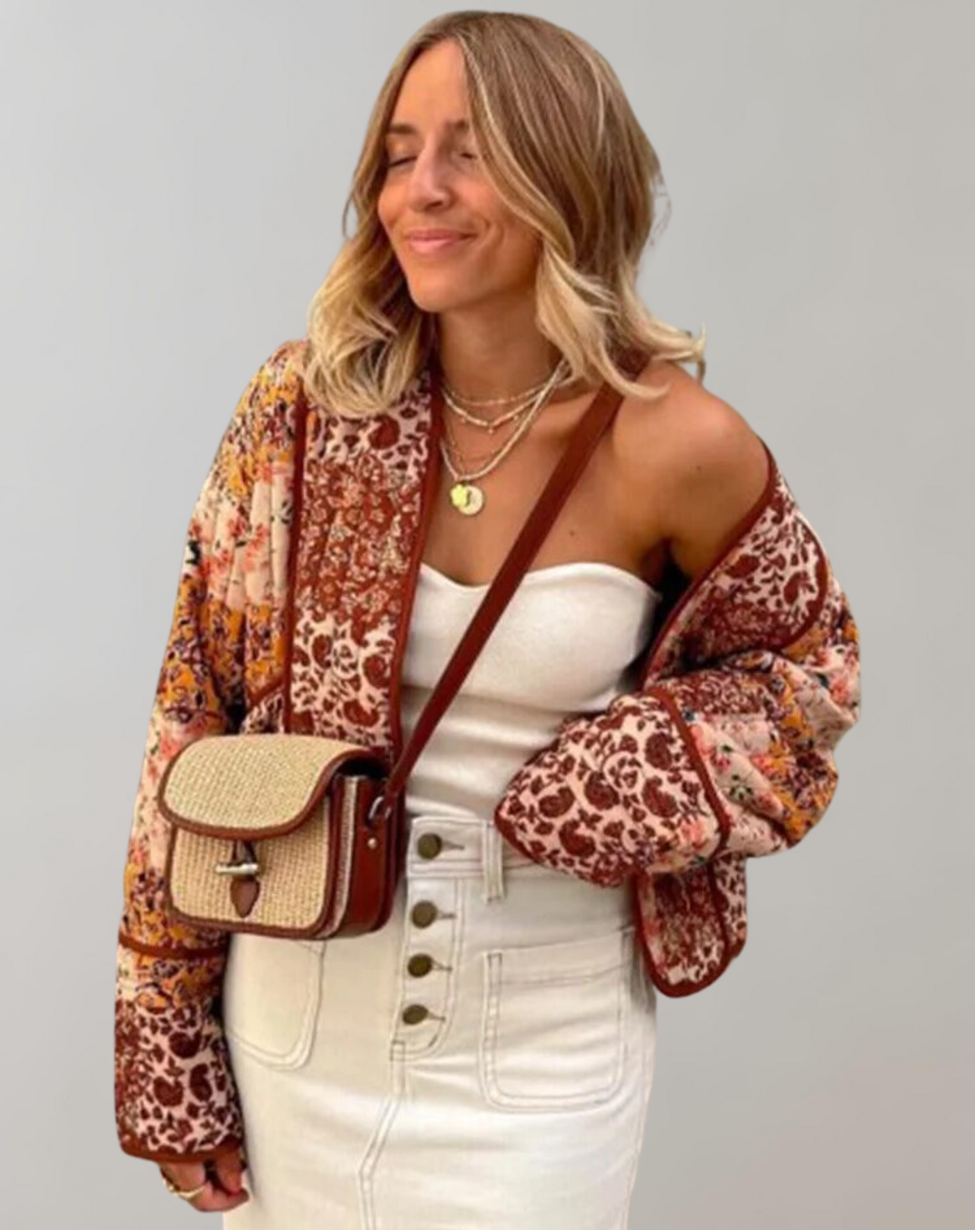 Damen Steppjacke Mit Langen Schlagärmeln Und Patchwork-Muster