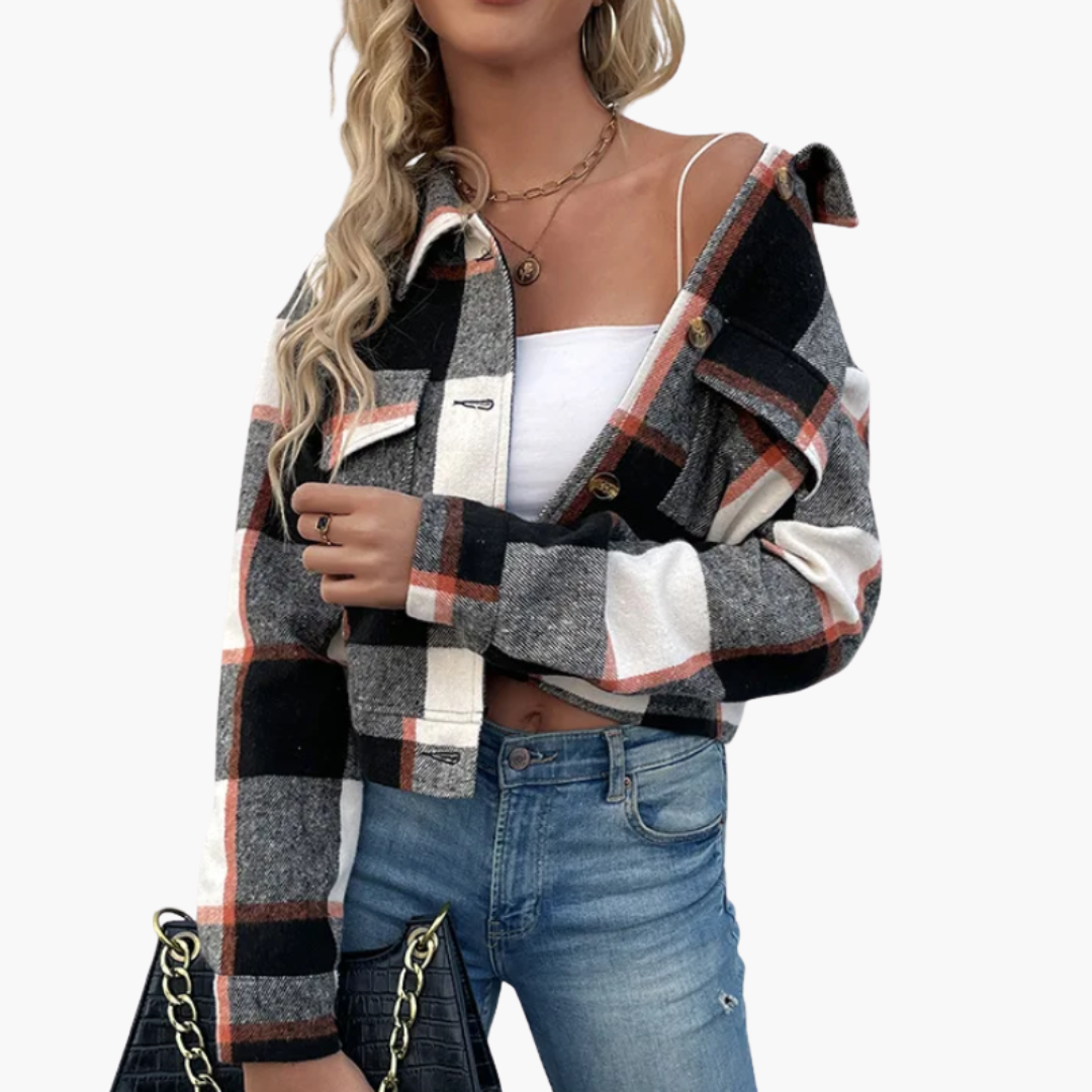 Damen Karierte Jacke mit Knopfverschluss