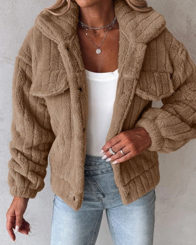 Wanda | Damen Teddy-Jacke Kurz | Kuschelig, Stylisch & Reverskragen