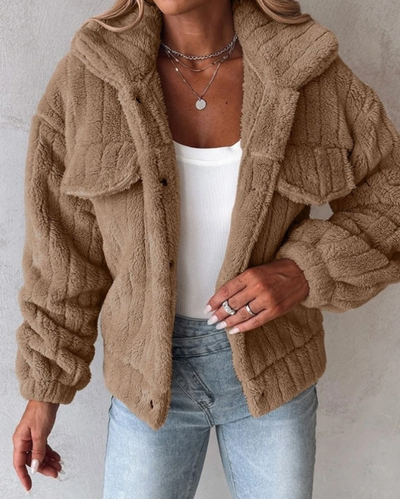 Wanda | Damen Teddy-Jacke Kurz | Kuschelig, Stylisch & Reverskragen