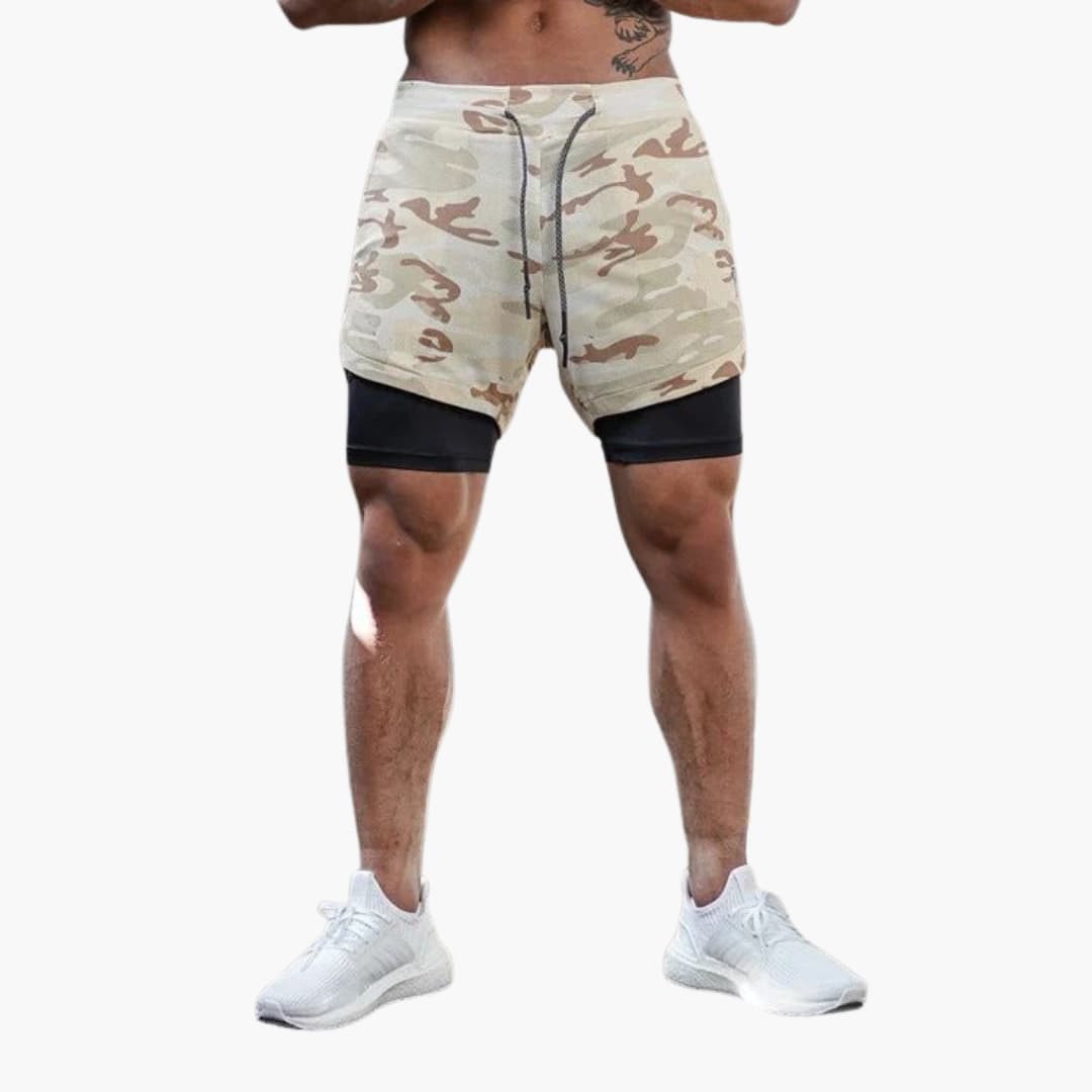 Herren Trainingsshorts mit Innenhose und Kordelzugbund