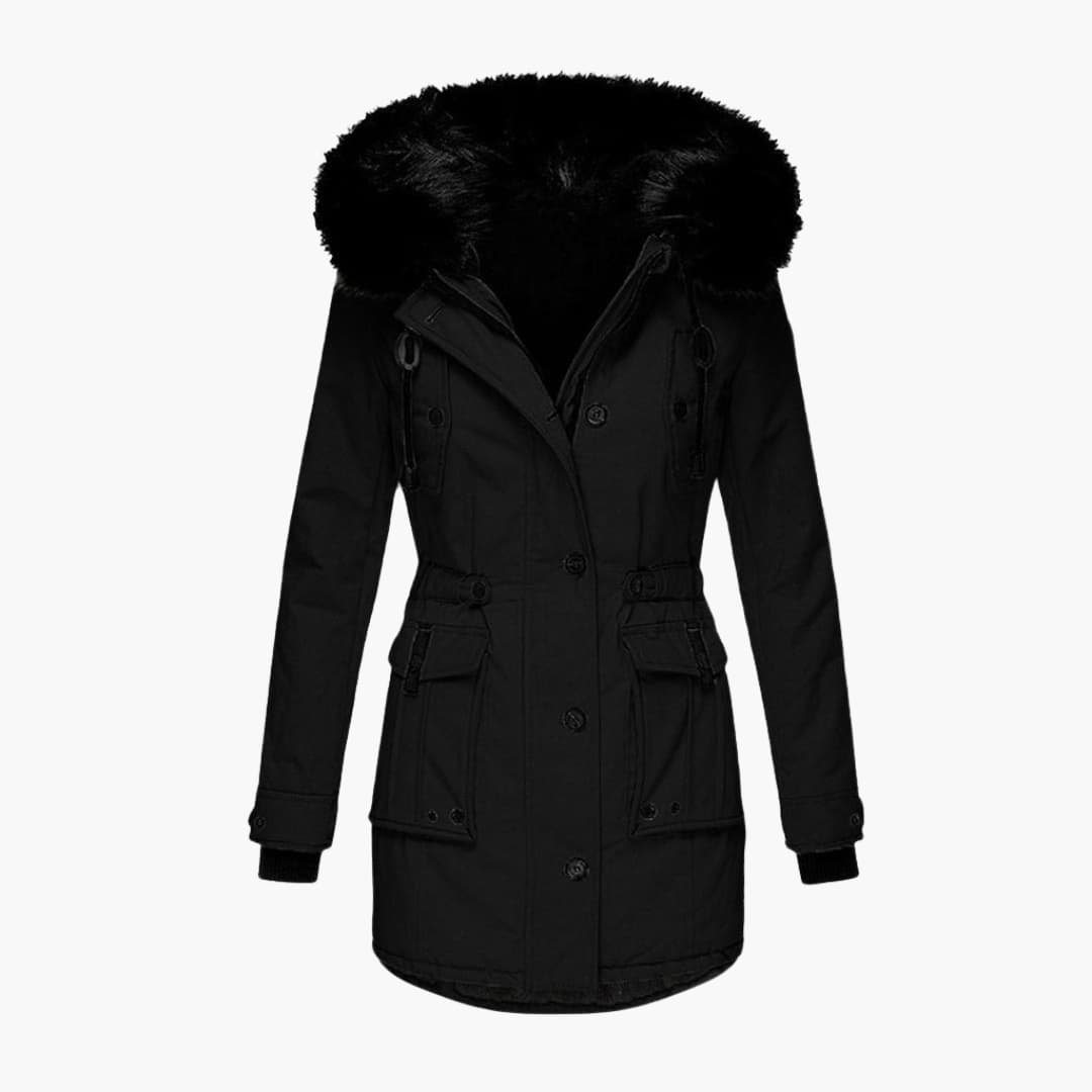 Damen Parka-Jacke mit Kapuze, Knopfverschluss und Pattentaschen