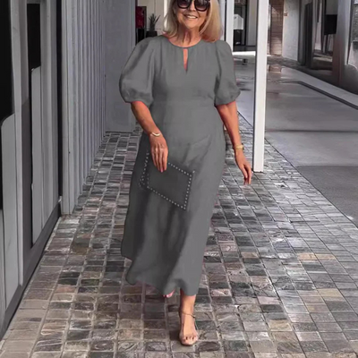 Stilvolles Kleid Mit Pufferärmeln Für Damen | Midi