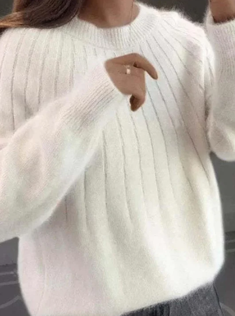 Damen Kaschmirpullover Mit Flauschigem Strickdesign