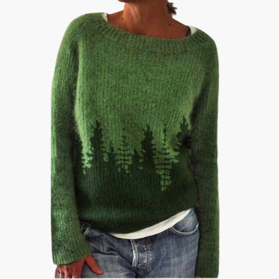 Damen pullover mit Rundhalsausschnitt und Baum-Muster