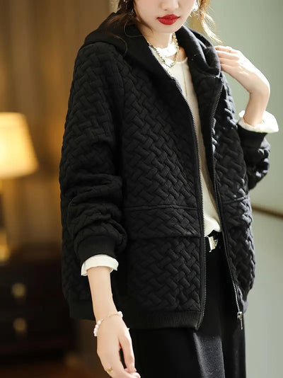 Damen Steppjacke Mit Kapuze Und Strukturmuster