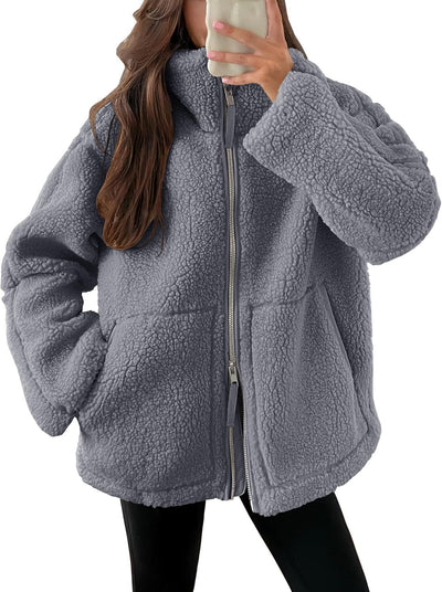 Damen Teddyjacke Mit Reißverschluss Für Winter Und Herbst