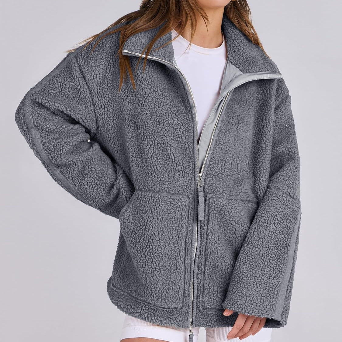 Damen Teddyjacke Mit Reißverschluss Für Winter Und Herbst