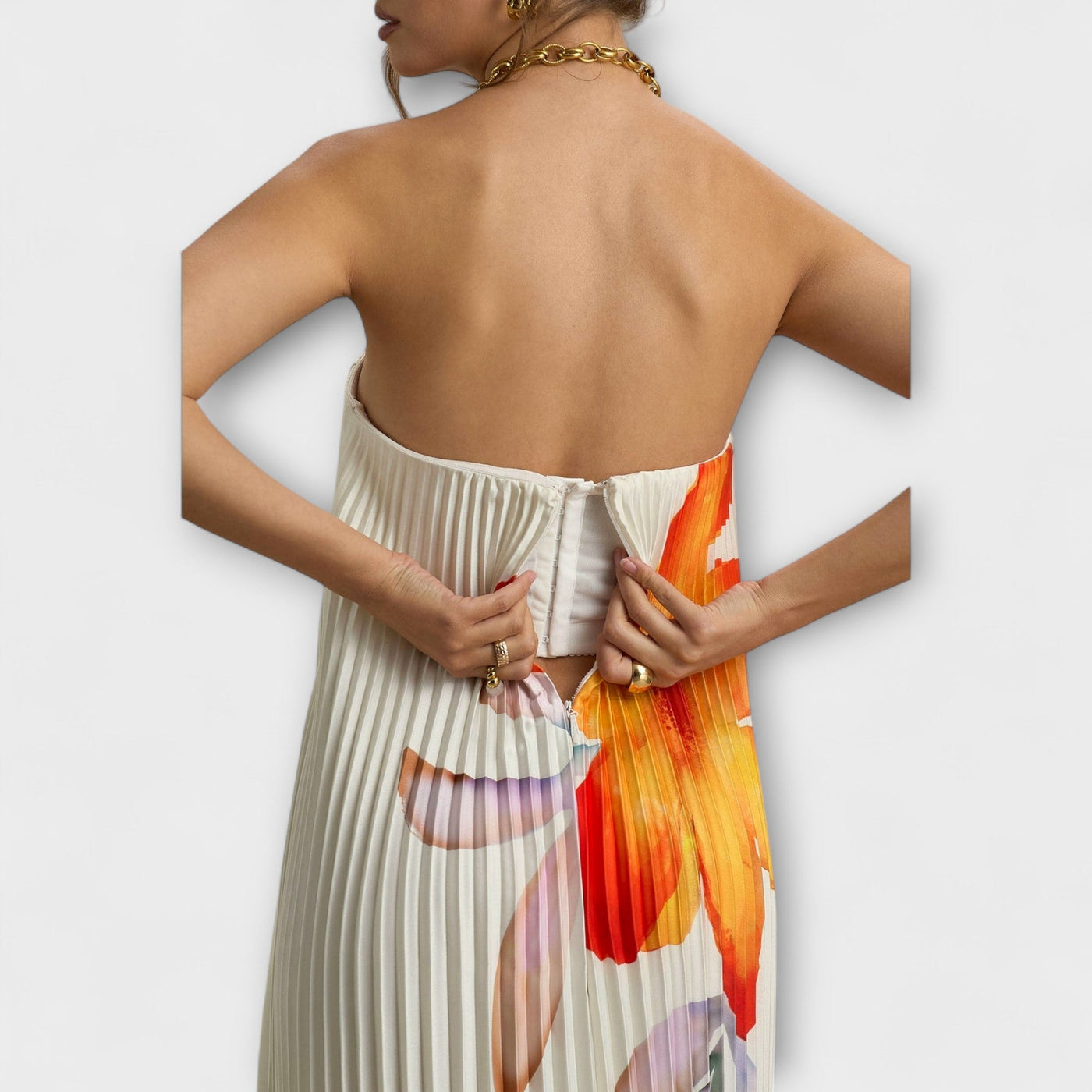 Michelle - Sweetheart Maxi Kleid in Orange Floral