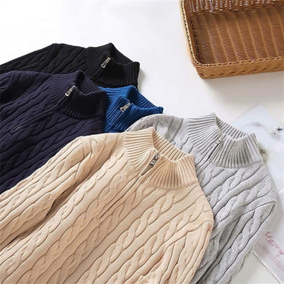 Wesley | Herren Strickpullover mit Zipper | Kabelstrick Textur in Solider Farbe