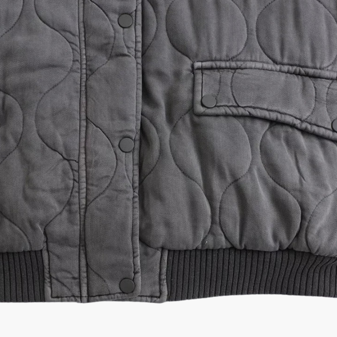 Damen Stepp Bomberjacke mit Druckknopfverschluss und gerippten Bündchen