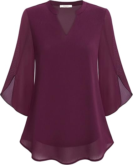 Marijana – Chiffon Bluse in A Linie Mit V-Ausschnitt