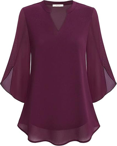 Marijana – Chiffon Bluse in A Linie Mit V-Ausschnitt