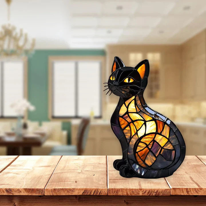 Katzenlampe aus Buntglas