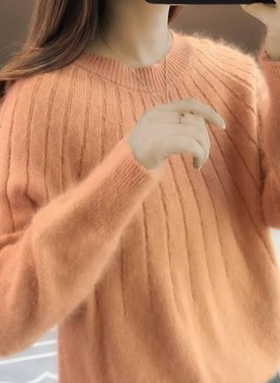 Damen Kaschmirpullover Mit Flauschigem Strickdesign